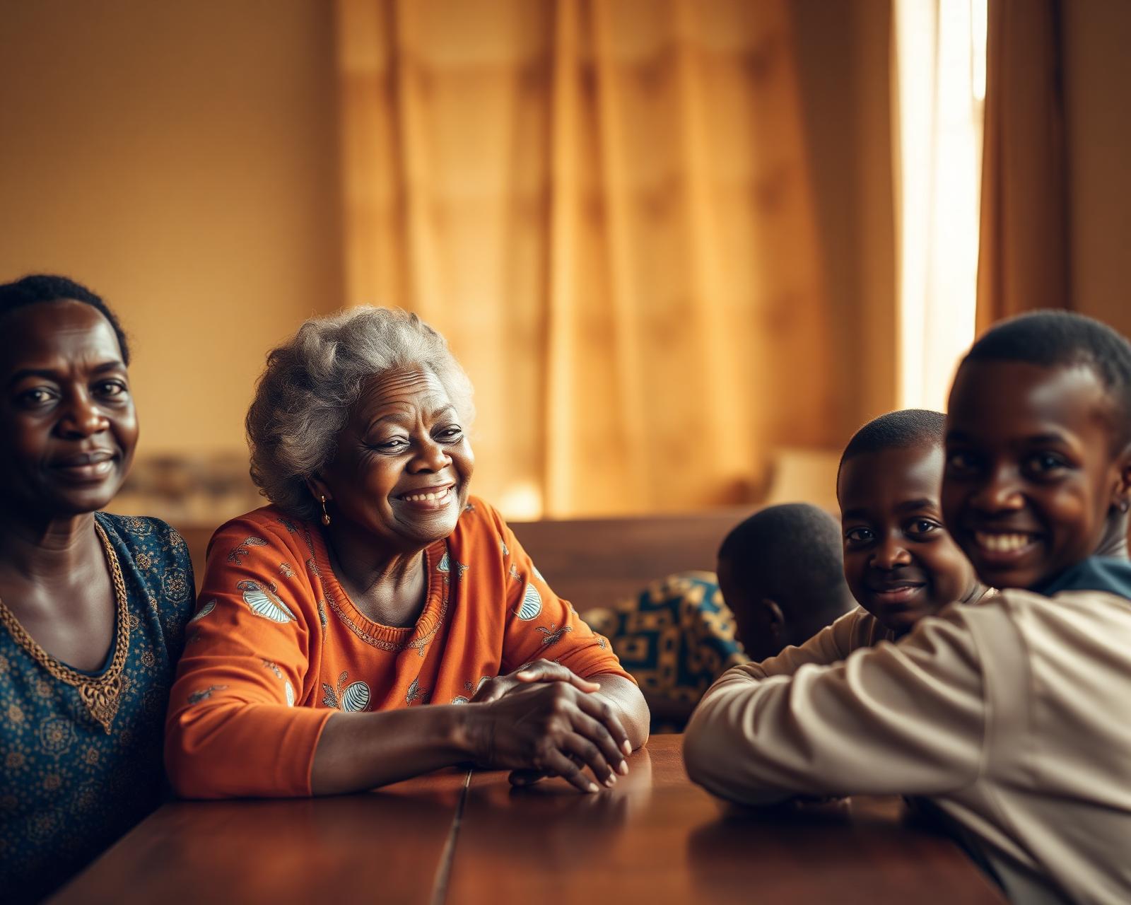 A Nigerian family at home, supported by diaspora contributions